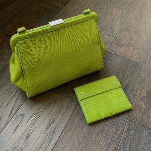 Banana republic green leather handbag & wallet